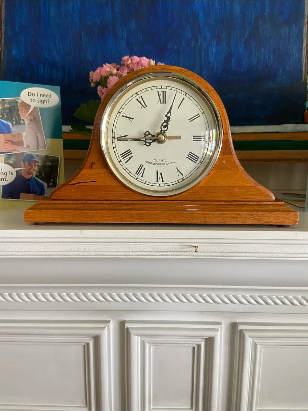 Vintage Westminster Oak Wood Mantel Clock in Honey Brown